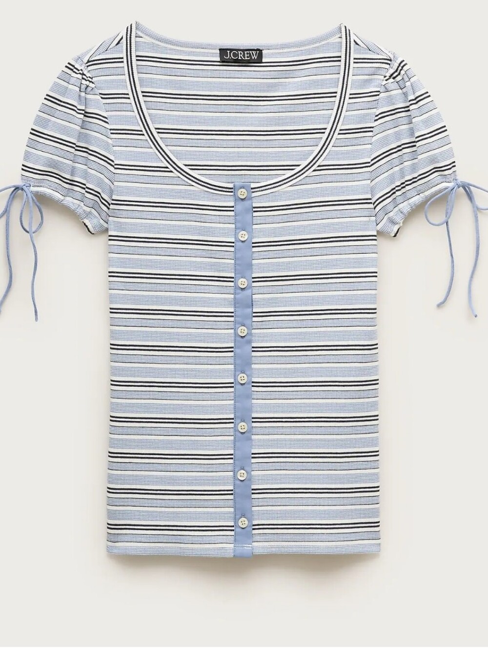 Perfect rib button-up shirt with satin trim in stripe